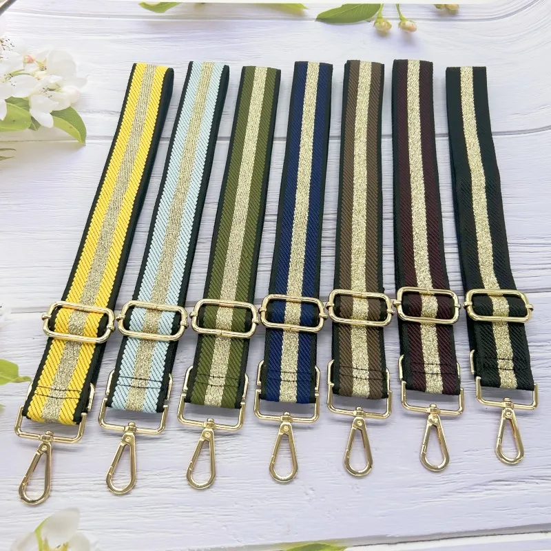 New Cross Border Leisure Versatile Bag Strap 3.8cm Gold Stripe Bag Shoulder Strap Replaceable Adjustable Bag Strap