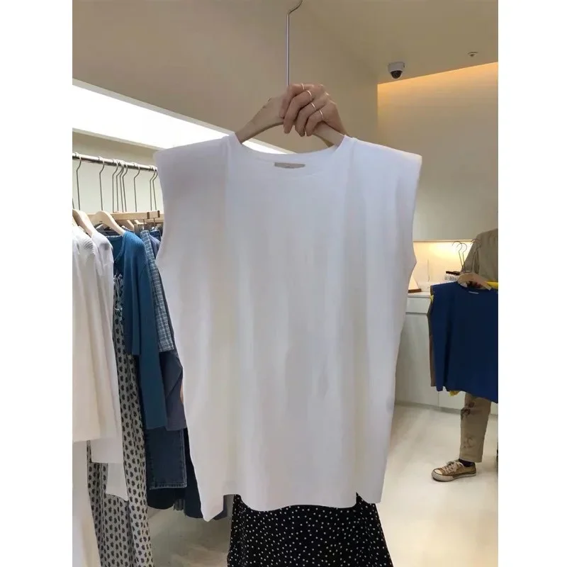 เสื้อกั๊กคอกลมสีทึบสำหรับผู้หญิงใหม่เสื้อแขนกุดแบบลำลองแบบเรียบง่ายเสื้อยืดทรงหลวมเสื้อยืดเสื้อยืด MODE KOREA ฤดูใบไม้ผลิฤดูร้อน
