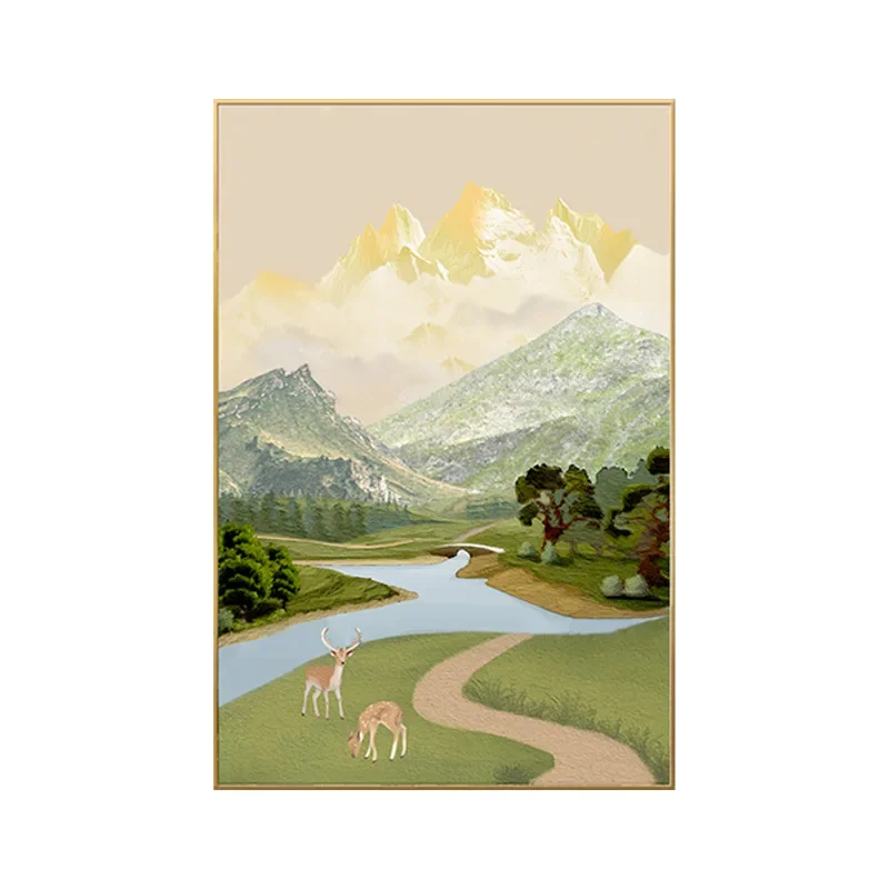 

Sofa background wall decorative painting living room landscape entrance aisle hanging painting green crystal porcelain painting