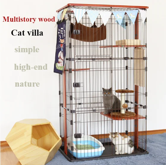 

Cat cage Wooden cat villa cat road large double layer three four-storey home cat cage