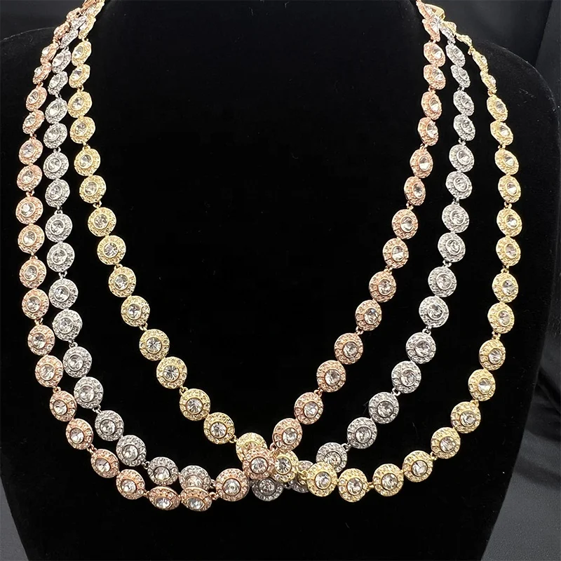 

Fashion new round crystal zircon set exquisite classic hip-hop necklace women's jewelry gifts
