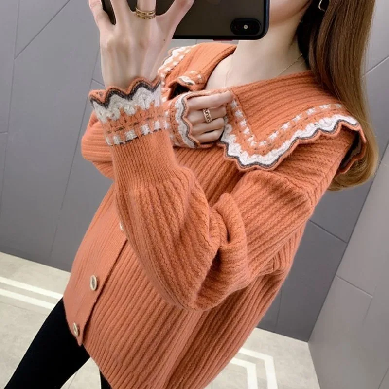 Suéter de punto para mujer, abrigo de estilo coreano, moda 2025, nuevo en prendas de punto, ropa de oficina, cárdigan rojo ligero Vintage de tendencia novedosa para mujer