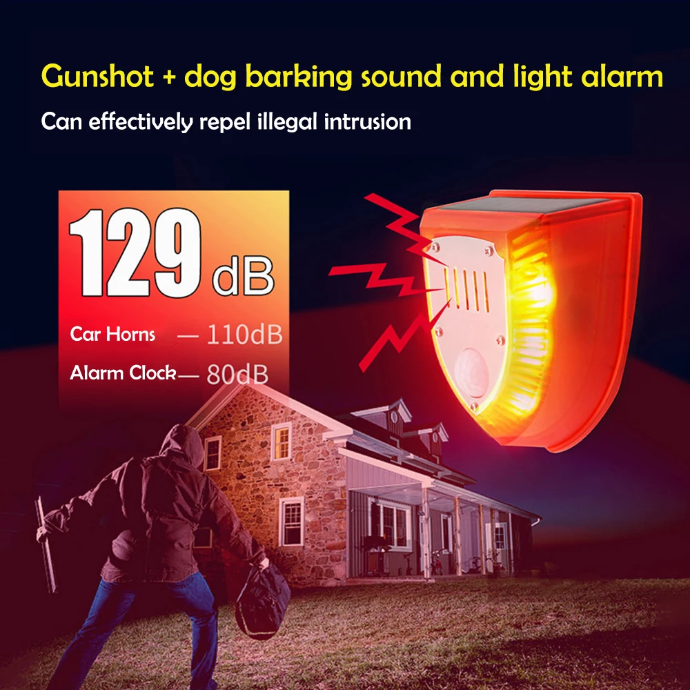 Solar Infrared Alarm Detector Family Anti-theft Farm Animal Repellent Solar Charging/DC Plug Charging Loud Sound Light Alarm