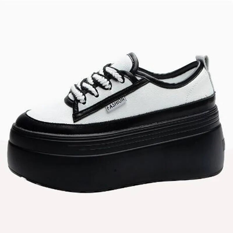 8cm Cow Genuine Leather 2026 New Autumn Summer Spring Platform Wedges Vulcanized Lace Up Casual Women Chunky Sneakers Lady Shoes