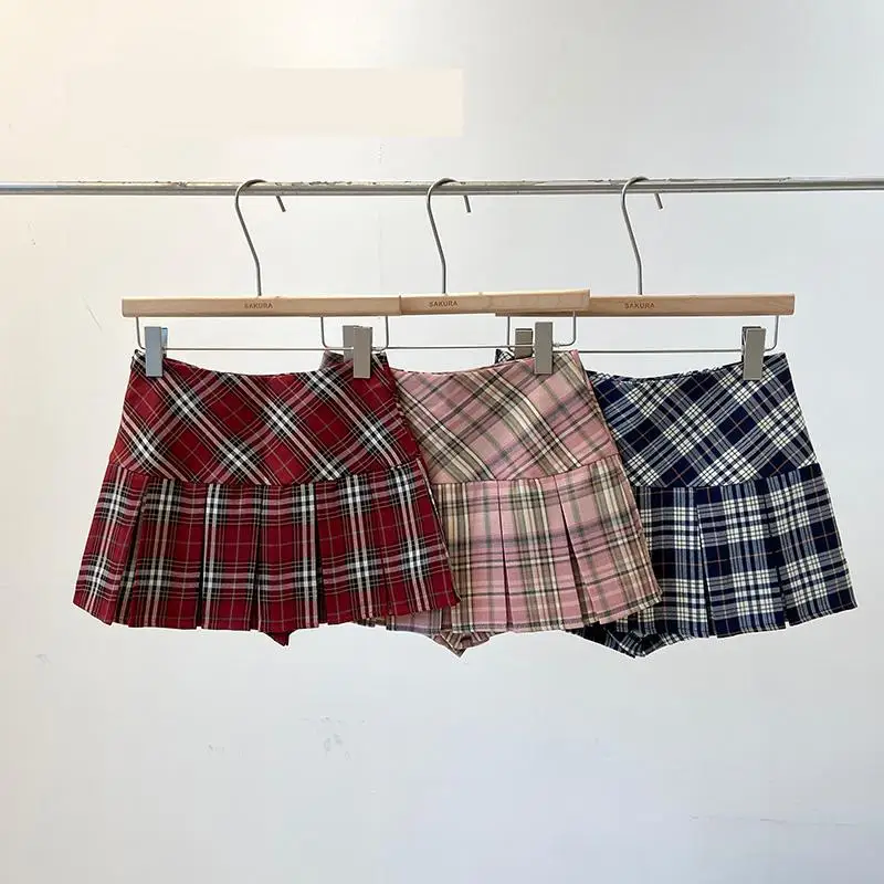 Frauen Schule Stil Hohe Taille EINE Linie Plissee Mini Rock Dame Sommer Streetwear Jk Plaid Kurzen Rock