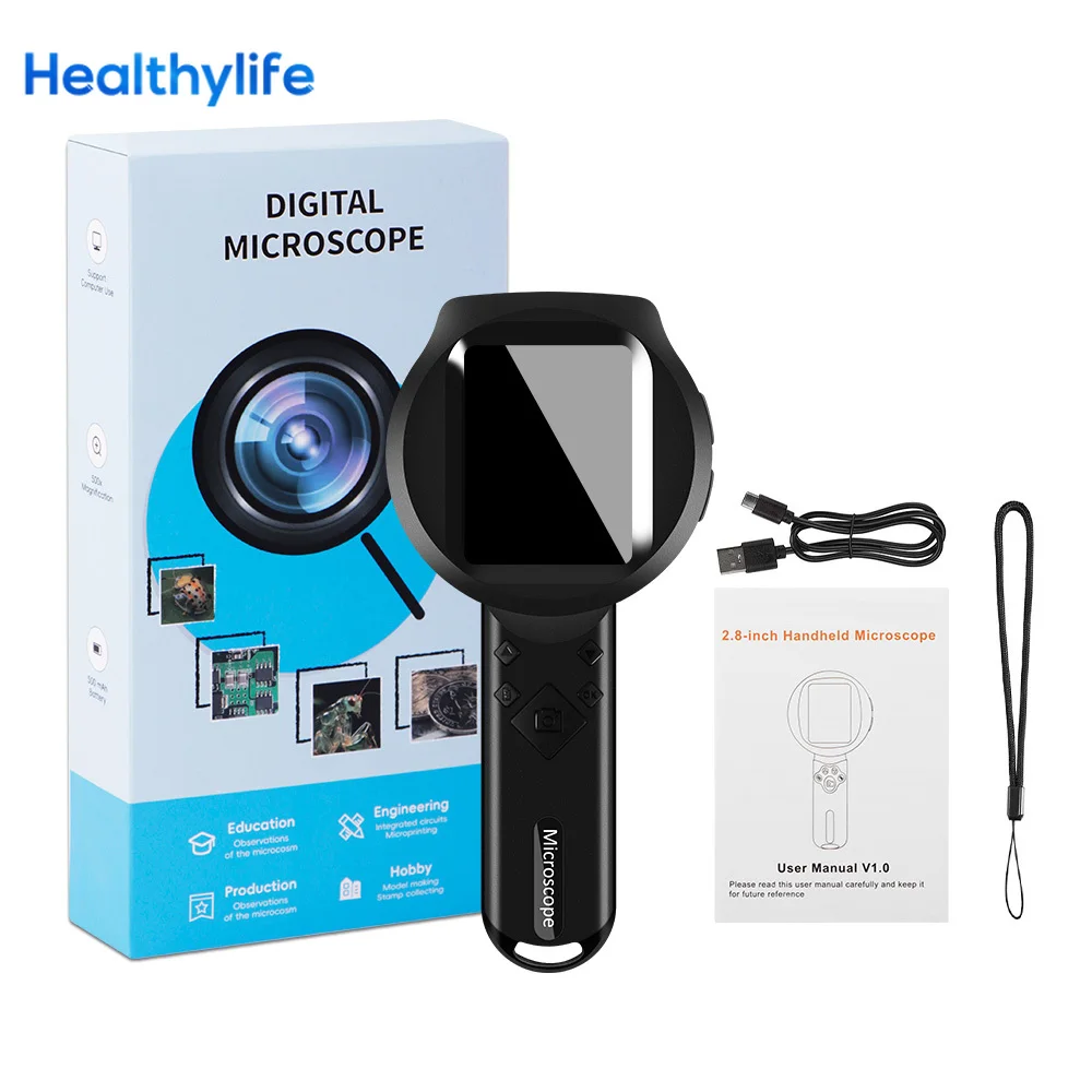 Ручной цифровой микроскоп с 2,8-дюймовым HD-экраном, анализатор кожи, 3, светодиодное увеличительное стекло, совместимое с ПК, Windows Mac OS Ручной цифровой микроскоп с 2,8-дюймовым HD-экраном, анализатор кожи, 3, светодиодное увеличительное стекло, совместимое с ПК, Windows Mac OS