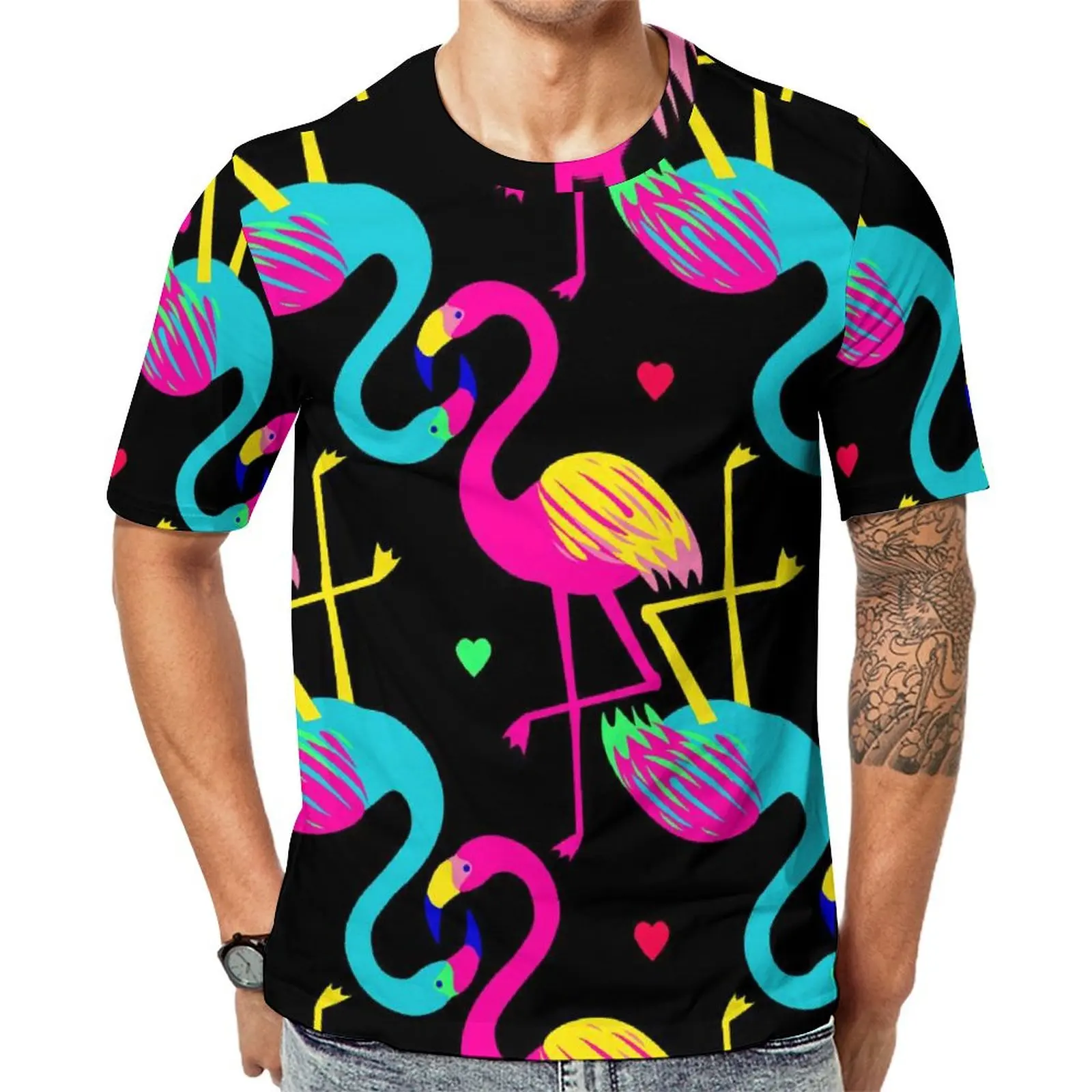 Camiseta con estampado de flamenco colorido para hombre, camisetas de moda de arte Pop de animales, camisetas de manga corta, ropa clásica Original de talla grande