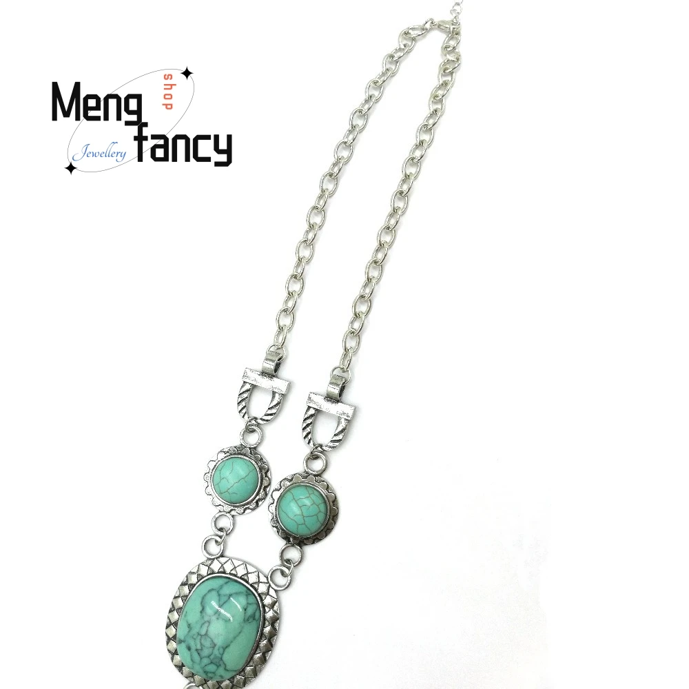 

New Autumn Winter Sweater Chains European And American Popular Turquoise Round Necklaces Women's Retro Exotic Jewelry Pendants