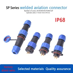 IP68 Waterproof Aviation Plug Connector 2/3/4/5/7/9/12 Pin Panel Mount Wire and Cable Solder Connection SP12 SP16 SP20 One Set