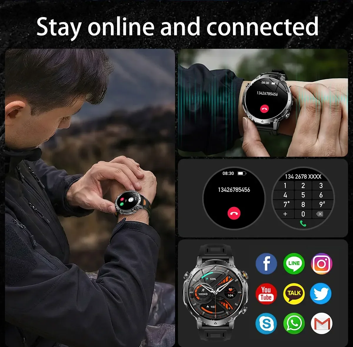 Brand+1400mAh Big Battery Smartwatch Men 1.7" AMOLED 200-Day Standby Swim Diving Waterproof GPS Military Tactical SOS 100 Sports - view 5