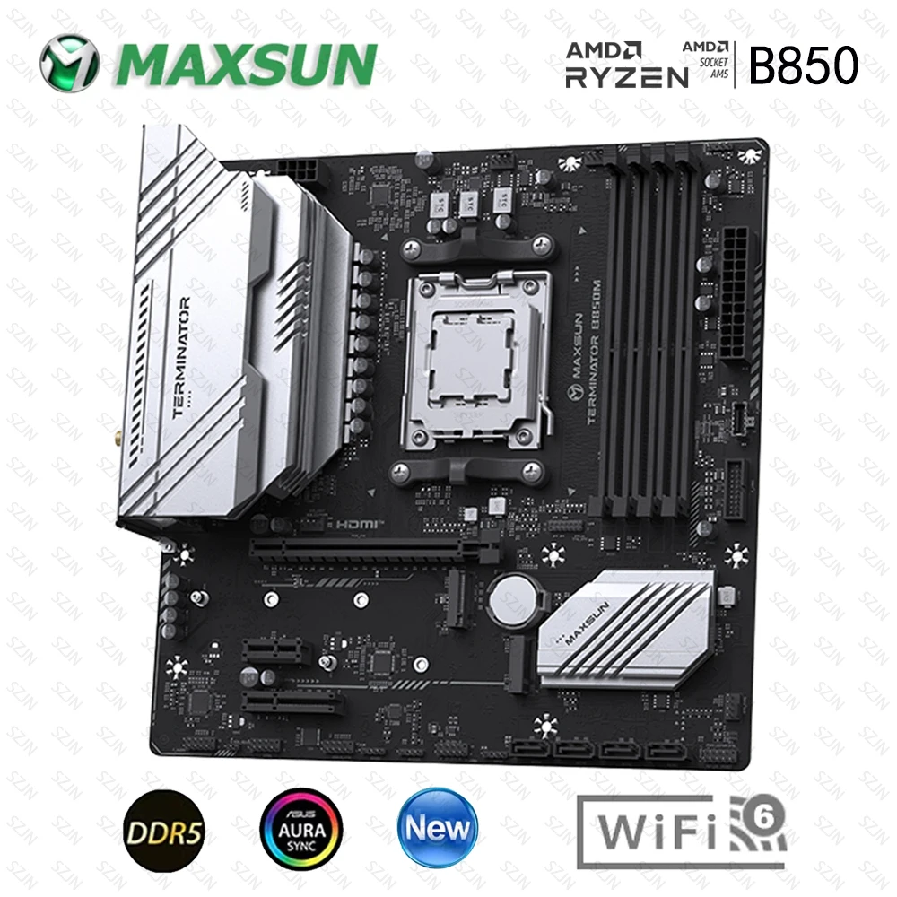 

MAXSUN B850M Motherboard AMD B850 Chipset AM5 Support Ryzen 7000-9000 DDR5 8000+(OC)MHz 2.5G Network with Onboard WIFI 6