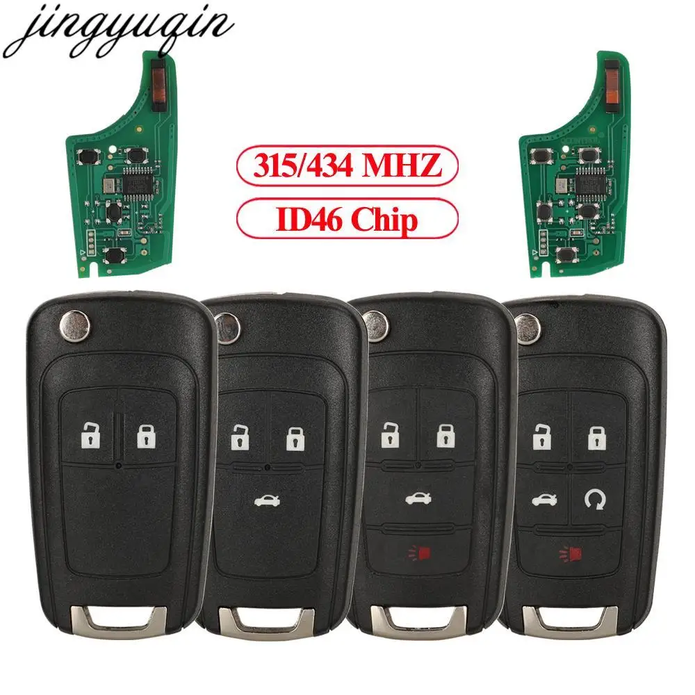 Jingyuqin 5pcs ID46 315/434MHz For Chevrolet Cruze Sail Orlando Malibu Aveo Spark Camaro Epica Impala Lova Trax Flip Remote Key