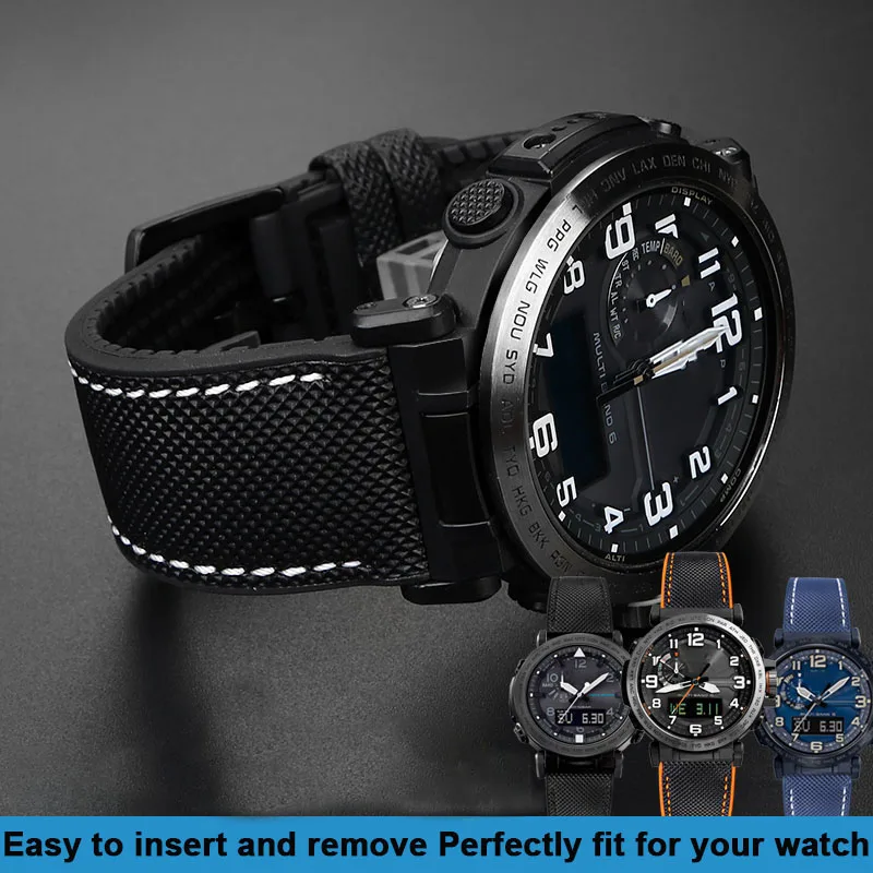 24mm Watch Strap For Casio PROTREK Mountaineering watchband PRG-600/PRG-650 PRW-6600/ PRW-60/70nylon soft rubber Sports Bracelet