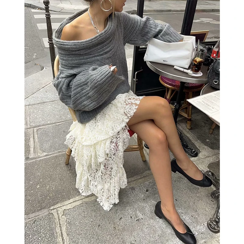 

Sexy Off Shoulder Pullover Tops Women Long Sleeve Loose Autumn Winter Sweaters