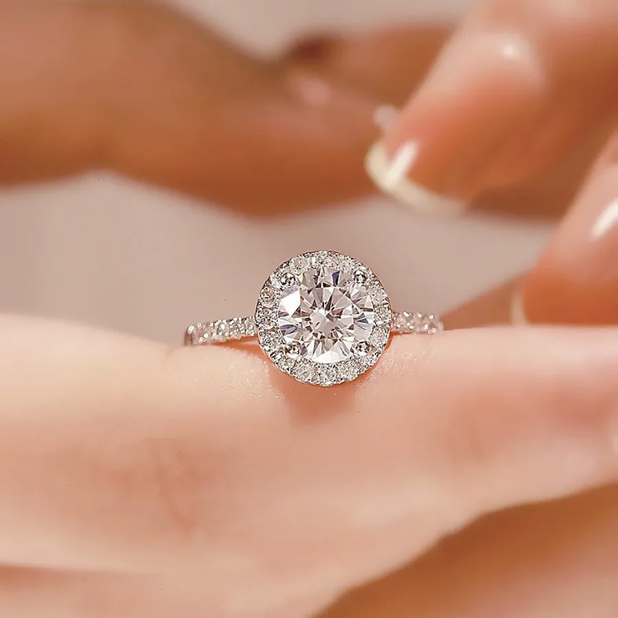 2CT D اللون مويسانيتي حلقة مستديرة s925 فضة بريليانت الماس هالة خواتم الخطبة للنساء غرامة مجوهرات هدايا