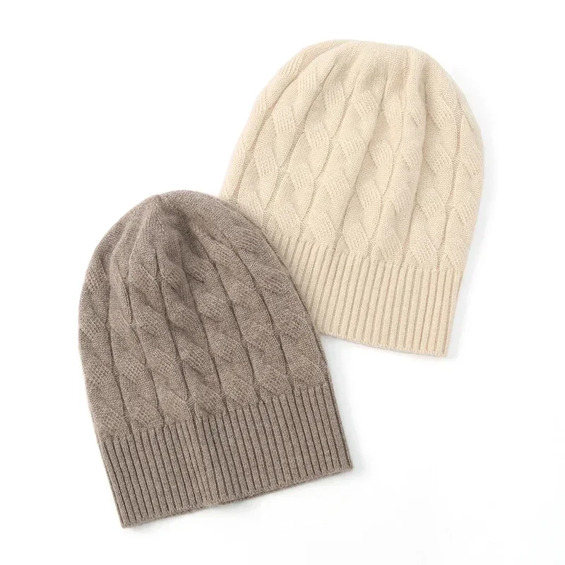 

Hot Sale 2023 New Arrival Autumn Winter Women Hats 100% Cashmere Knitted Headgears Soft Thicken Warm Fashion Girl Cap 2 Colors