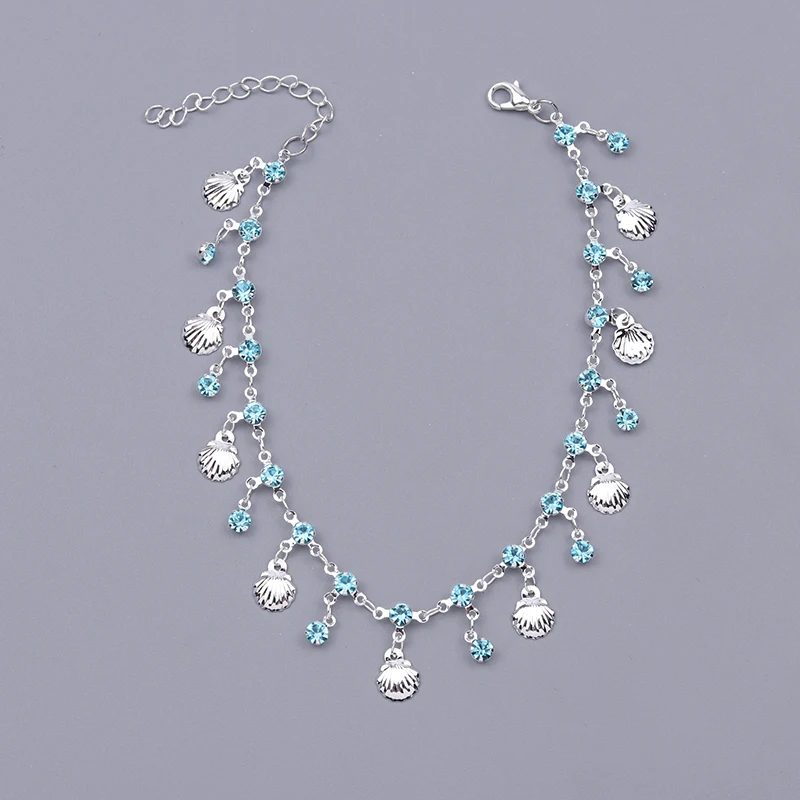 1 Piece Of Fashionable Blue Double-layer Crystal Star Shell Circular Tassel Pendant With Silvery Ankle Chain Foot Decoration