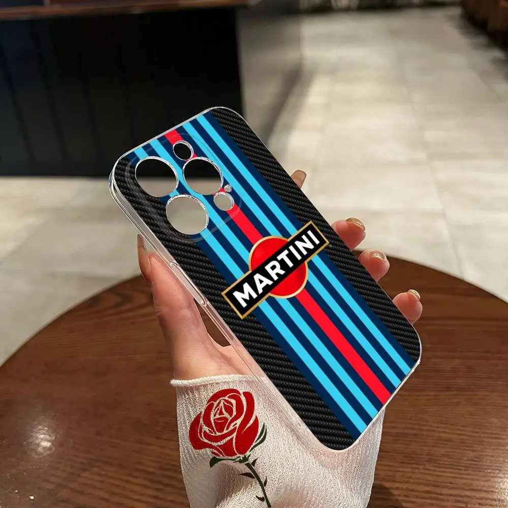 Custodia per telefono Martini Racing a strisce orizzontali trasparente per Iphone 16ProMax 15 14Pro 11 12 14 Pro Max Mini Plus X Cover