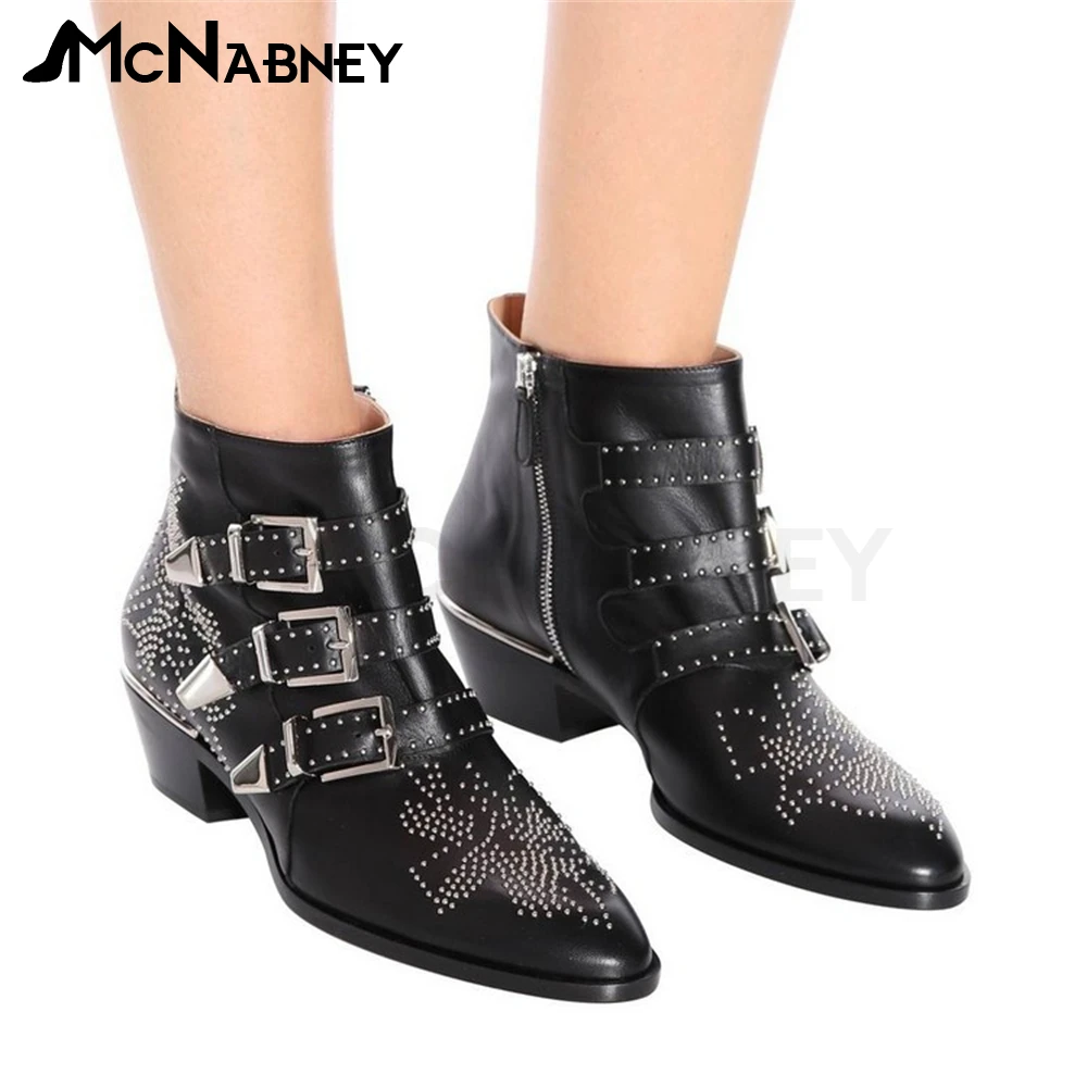 

Studded Ankle Boots Retro Pointed Toe Wedge Boots British Style Boots for Women Western Cowboy Boots Multicolor Large Size Sale