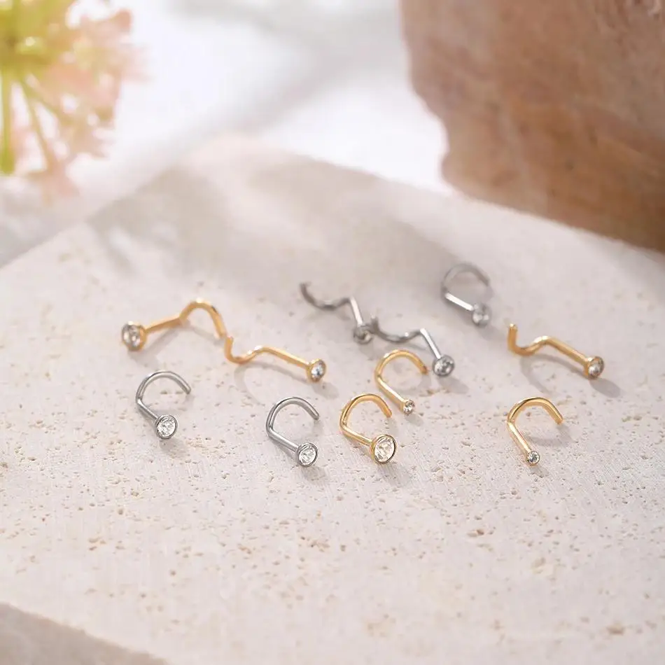 1PC Stainless Steel Nose Ring Stud Piercing Nariz 20G Crystal Nostril Pirsing Earring Cartilage Piercings Jewelry for Women
