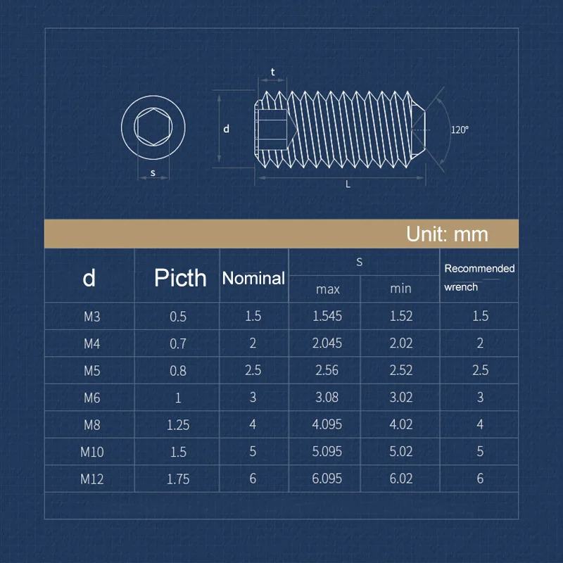 Black 304 Stainless Steel Hex Socket Set Screws Grub Screw Bolt M3 M4 M5 M6 M8 M10 M12 Headless Cup Point Set Screw