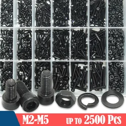2500 Hexagon Allen Hex Socket Cup Head Screw Bolt M2 M2.5 M3 M4 M5 M6 Black 12.9 Grade Carbon Steel Bolts Nut Washer Assortment