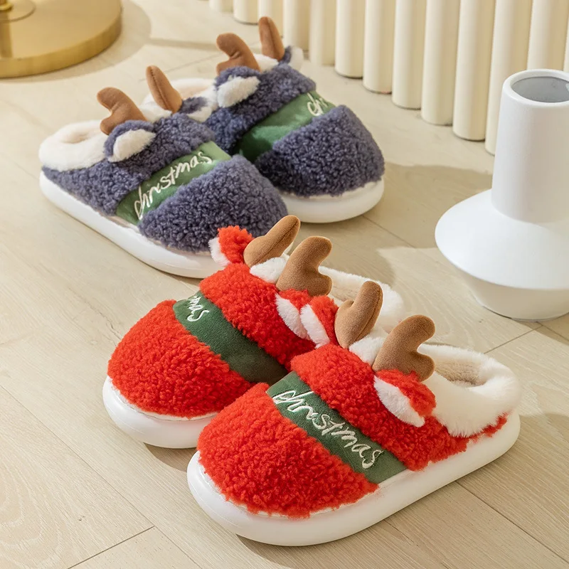 Home Slippers Soft Thick Sole Women Men Indoor Bedroom Warm Slipper Plush Floor Flats Non Slip Lovers Winter Fur Platform Slides