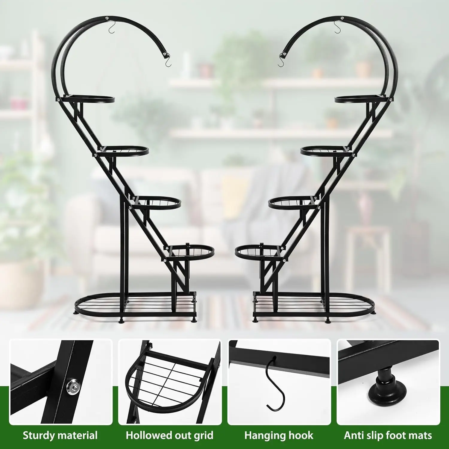

Nordic style black love-shaped flower stand, indoor and outdoor living room balcony garden gardening decorative flower pot stand