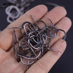50pcs/lot Fishing Hooks Set Coating High Carbon Stainless Steel Barbed Black Color Carp Fish Hooks Sharped Flattened Fishhook