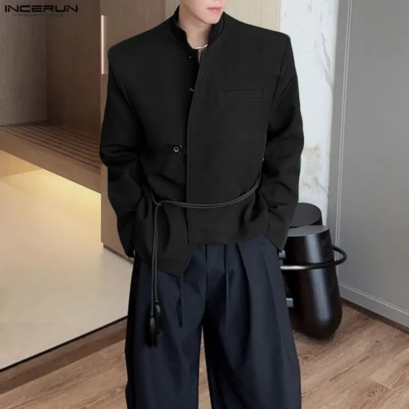 

INCERUN мужской пиджак однотонный воротник-стойка с длинным рукавом на одной пуговице мужской костюм уличная мода повседневный нерегулярный пиджак пальто