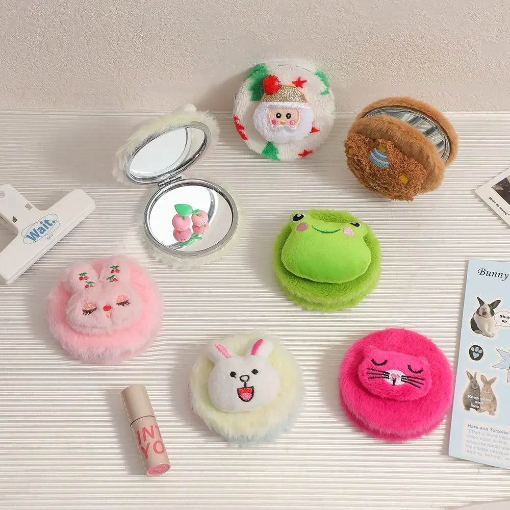 Cartoon Cute Cosmetic Mirror Creative Portable Dressing Mirror Hand-held Plush Make Up Mirror Travel