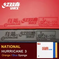 DHS Hurricane 3 National Table Tennis Rubber Pips-in Blue/Orange Sponge DHS Ping Pong Sponge Original Professional Rubber