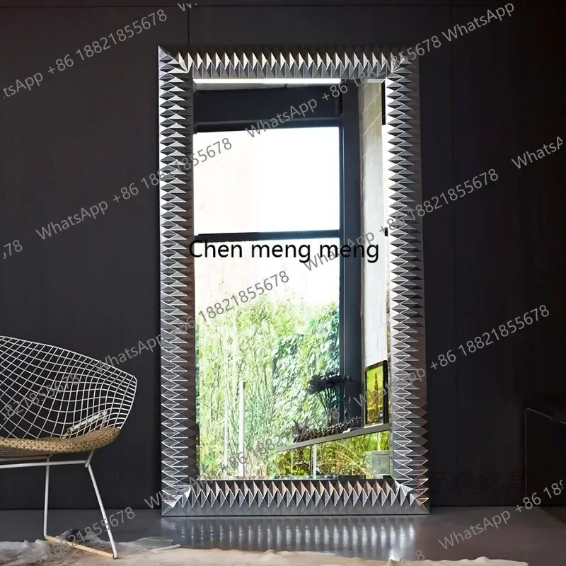 

R European-style full-length mirror household wall-mounted clothing store fitting mirror square engraved stereoscopic full-body