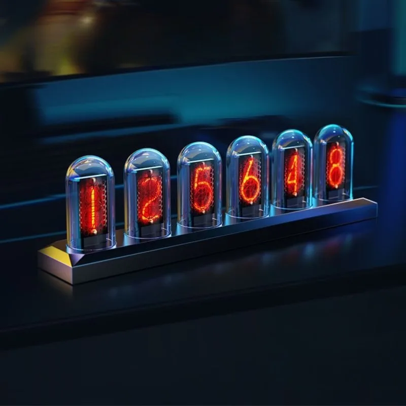 Classic Nixie Tube Display Table Clock Transparent Glass Tube Numeral Glow Design Desk Clock Adjustable Modern Bedroom Ornament