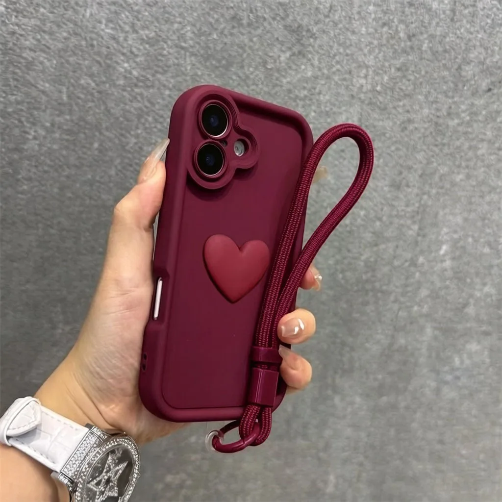 Чехол для Xiaomi 17T Pro / Xiaomi 15T Pro / Xiaomi 17T / Xiaomi 15T с 3D-сердечком и ремешком на руку, задняя крышка