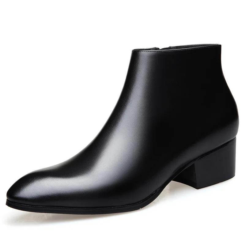 Vintage Mens Genuine Leather Chelsea Boots with 5 Cm Height Handmade Quality Autumn Winter Warm Social Shoes Man High Heels