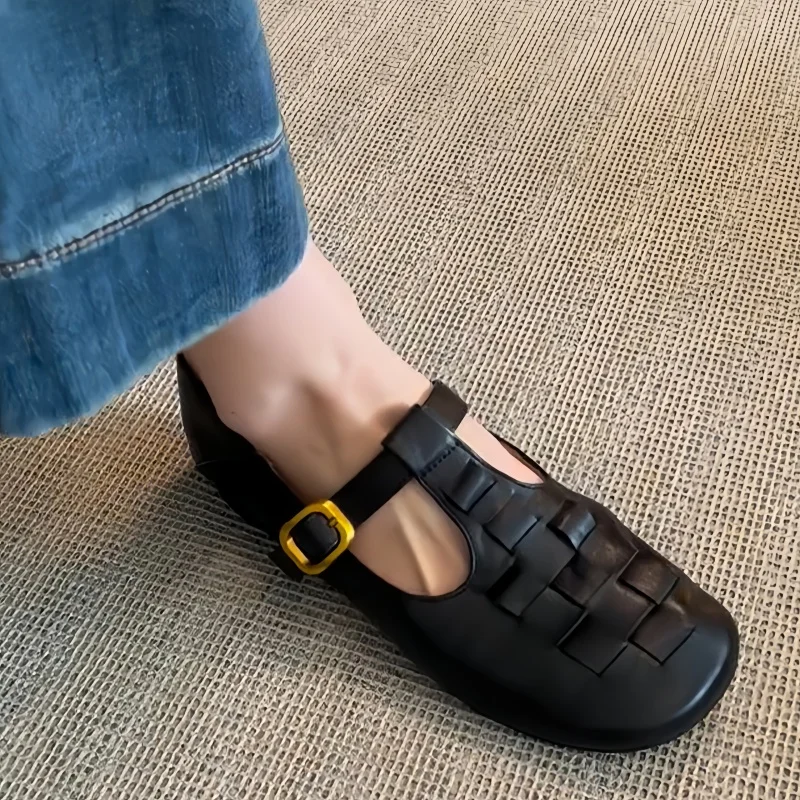 ماري جين أحذية النساء 2025 ربيع جديد موضة حذاء مسطح غير رسمي ريترو جلد مشبك حزام أسلوب بسيط أحذية النساء مريح شقة #3