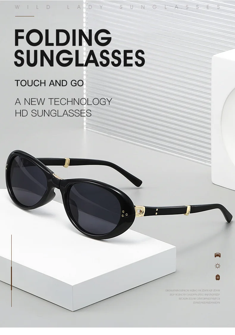 2025 Nieten ovale Sonnenbrille für Damen, Markendesigner, faltbar, einfach zu transportieren, weibliche Farbtöne, UV400 – Detail 1