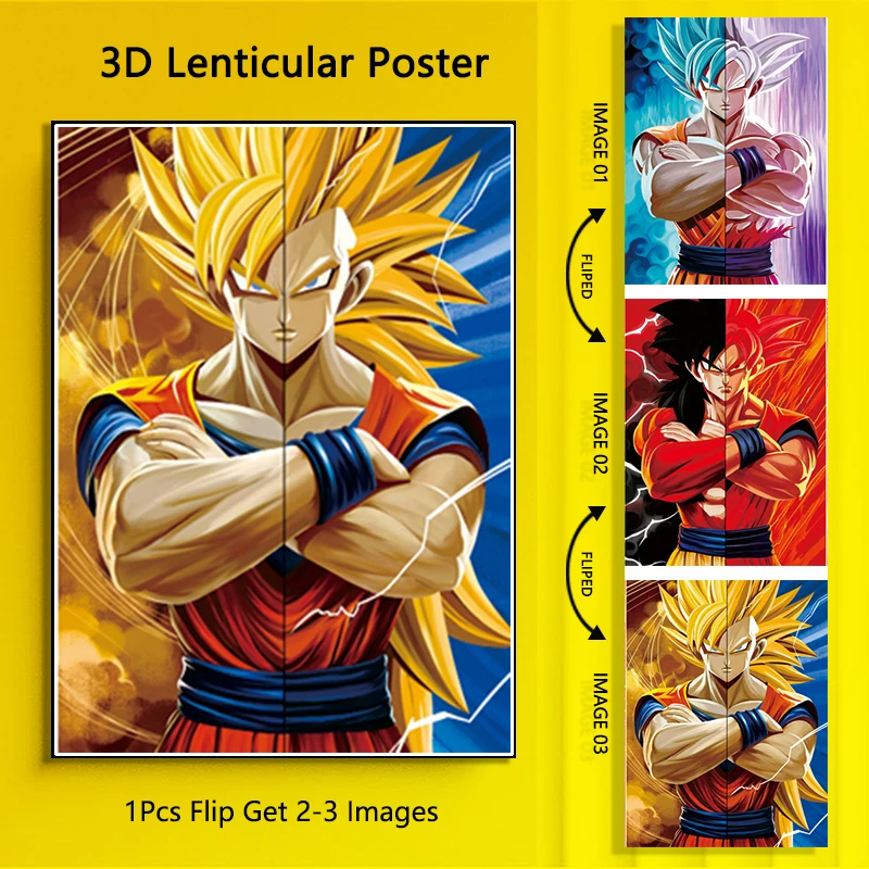 Dragon Ball 3D Lenticular Poster Wall Poster Wall Stiker Anime Painting 3D Flip Gradient Poster Home Decor Birthday Gifts Toy