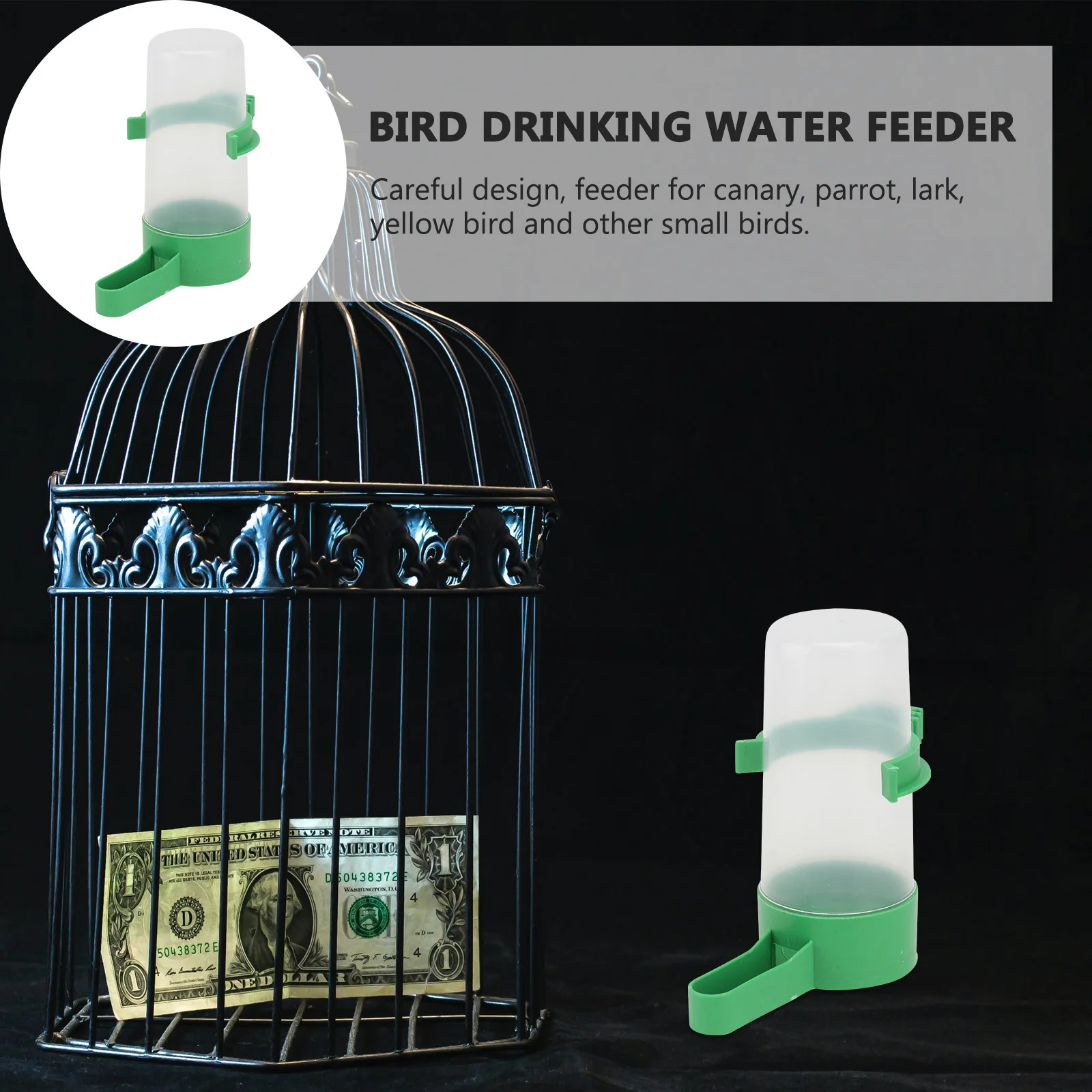 

1set Automatic Drinking Feeder Parrot Bird Water Bowl Green Pet Supplies Smooth Surface Small Birds Drinking Fountain Animal