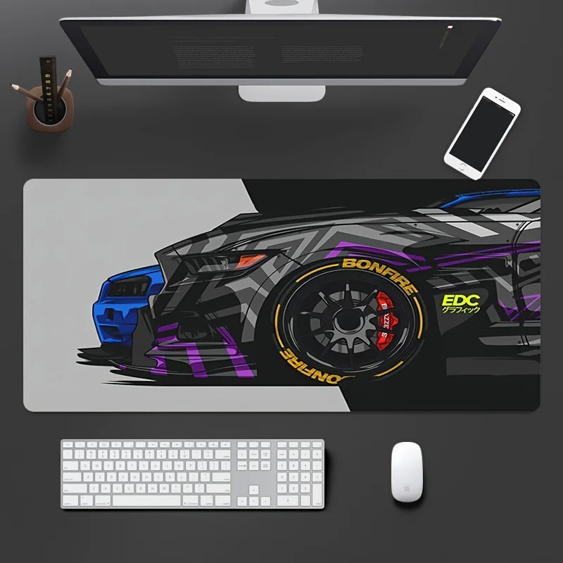 JDM Modified Car XXL Gaming Mouse Pad Thick Large Desk Mat Non Slip Natural Rubber Stitched Edges PC Laptop Gift
