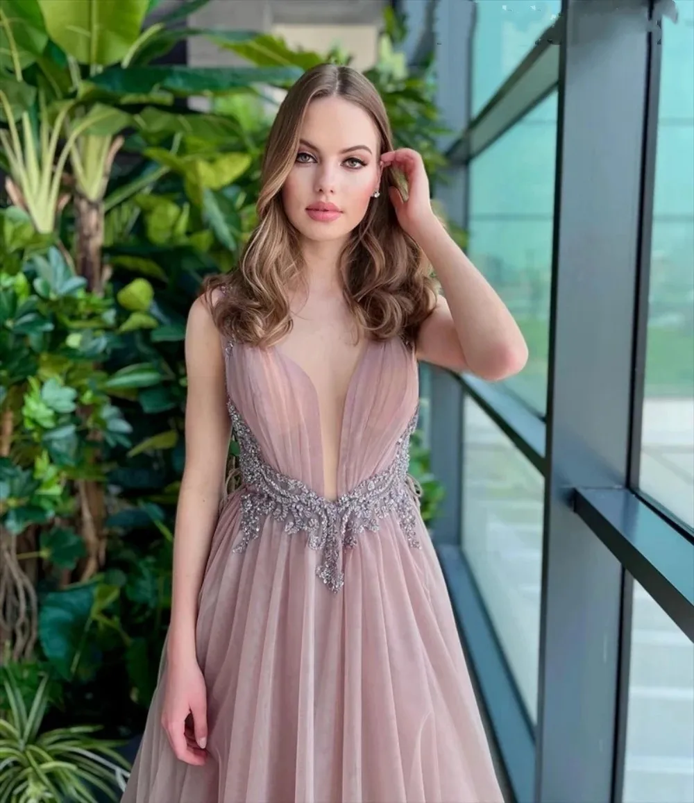 Flora Kleid rosa Tüll A-Linie Abendkleid boden lang V-Ausschnitt Spaghetti träger formale lange Cocktail Anlass Party Ballkleid