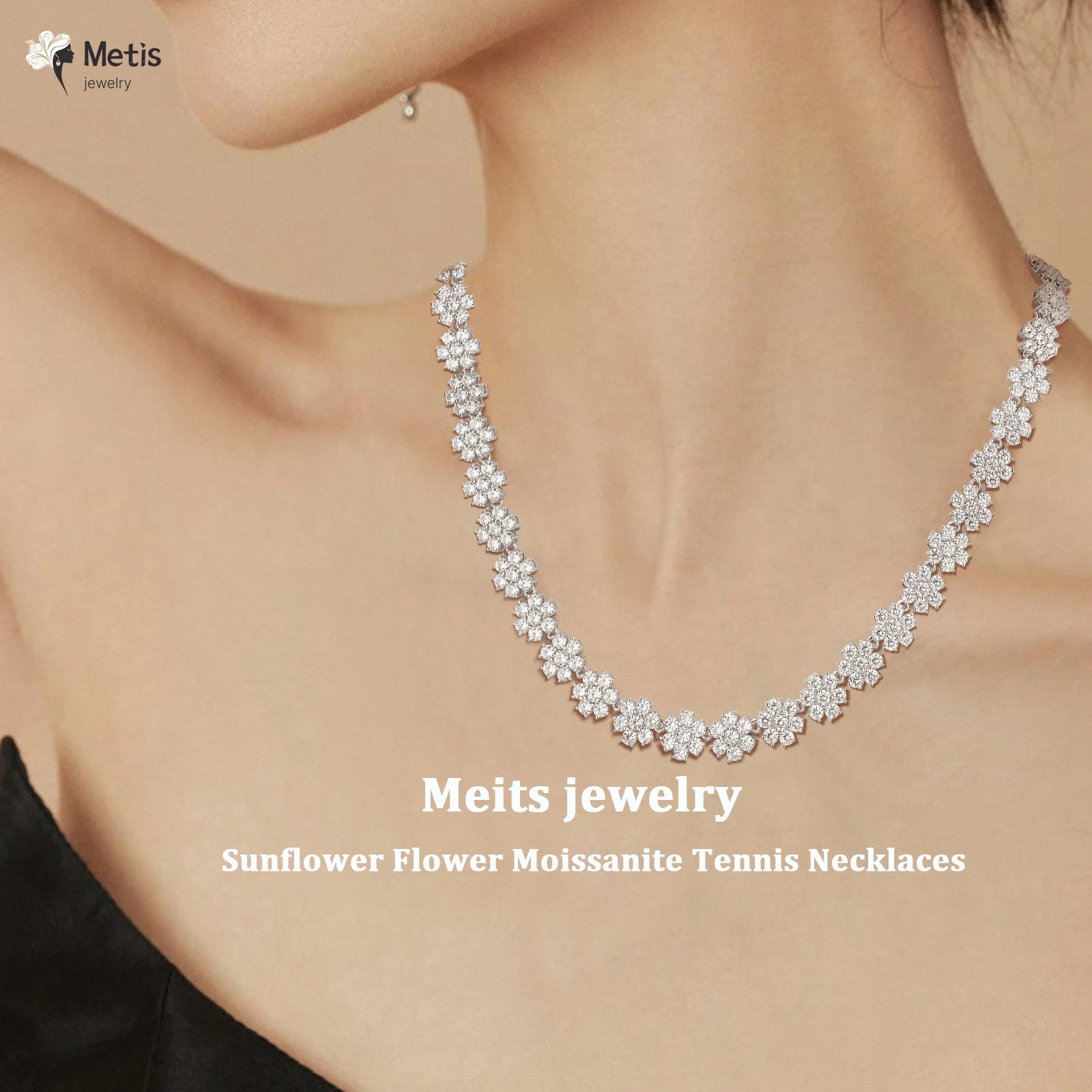 Luxury Wedding 3mm Flower Full Moissanite Pendant Necklace For Women 925 Sterling Silver New Diamond Chain Fine Jewelry Gifts