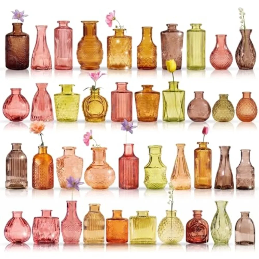 

Glass Bud Vase Set, Small Colored Vintage Vases for Centerpieces, Cute Glass Bud Vases in Bulk, Decorative Flower Vases for Wed