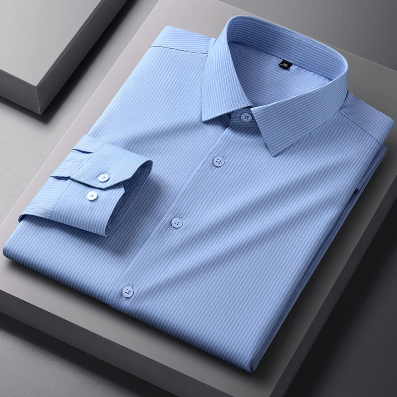 hight quality ModaL elastic striped long sleeve shirts for man slim fit formal plian shirt office designer houndstooth clothes