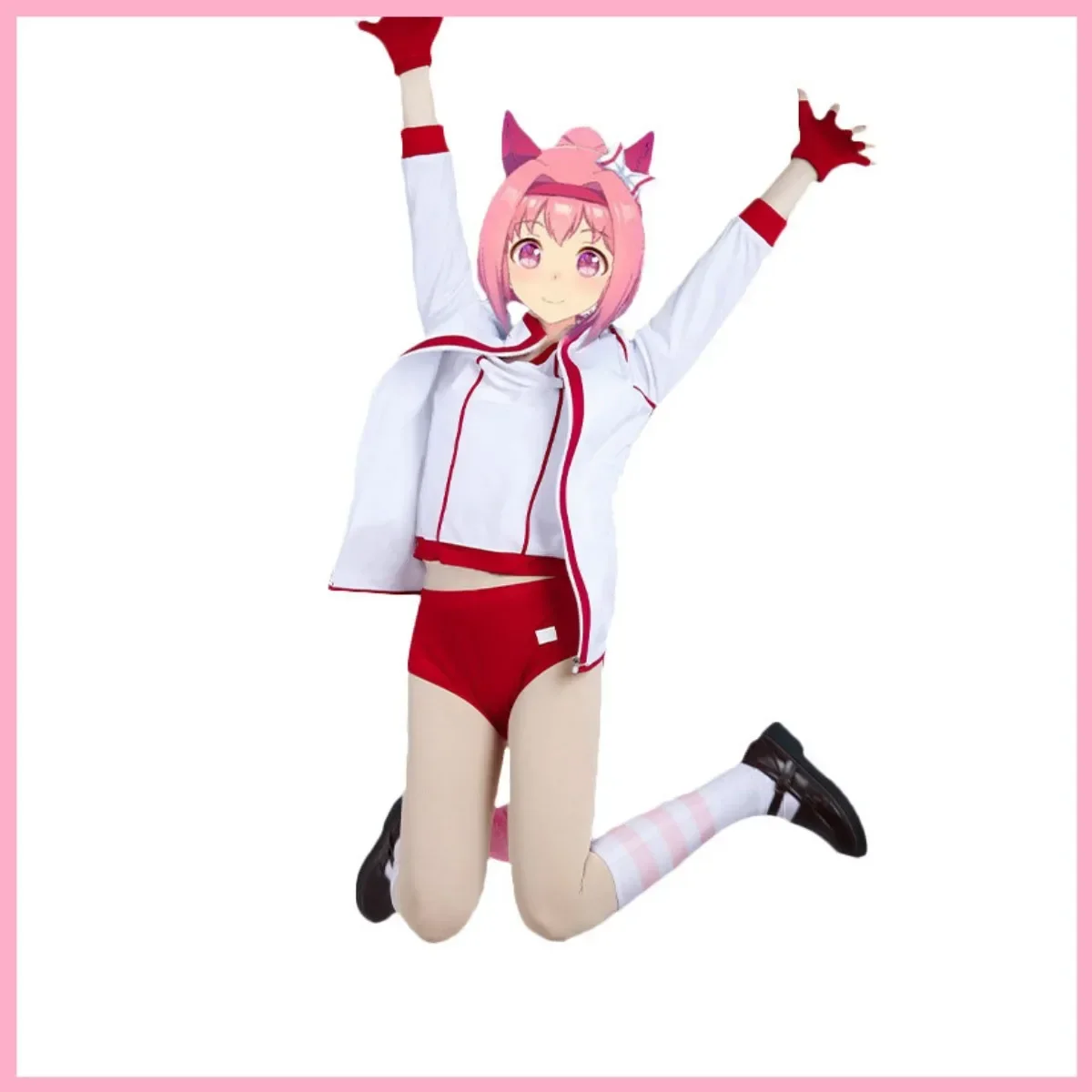 Anime Umamusume: Pretty Derby Mary Jane Haru Urara Cosplay Costume Wig White Splice Coat Athletic Wear Man Woman Sexy Suit