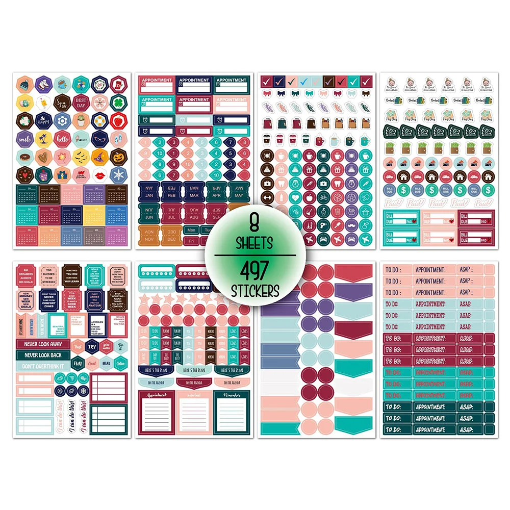 497Pcs Planner Stickers for Business Fitness Accessories Stickers Notebook DIY Scrapbooking Stickers for Notebooks Stationery