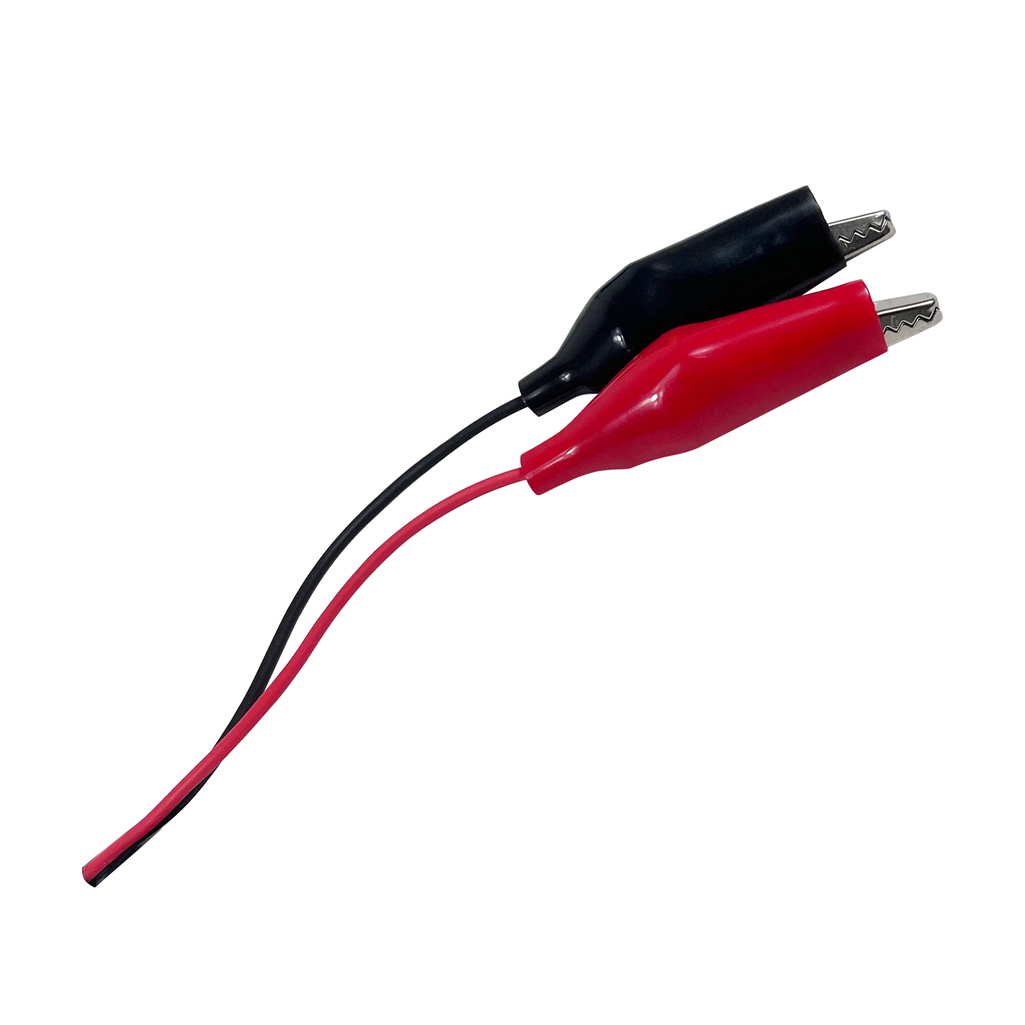 Eine 45 mm schwarz-rote Mini-Krokodil-Testklemme mit weicher Kunststoffbeschichtung in Form eines Krokodils