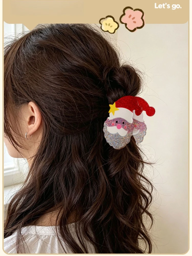 Weihnachtliche Glitzer-Haarklammer, Santa-Haarspangen, Schneemann-Haarklammer, Weihnachtsbaum-Haarklammer, Haifischklammer, Haarschmuck für die Feiertage