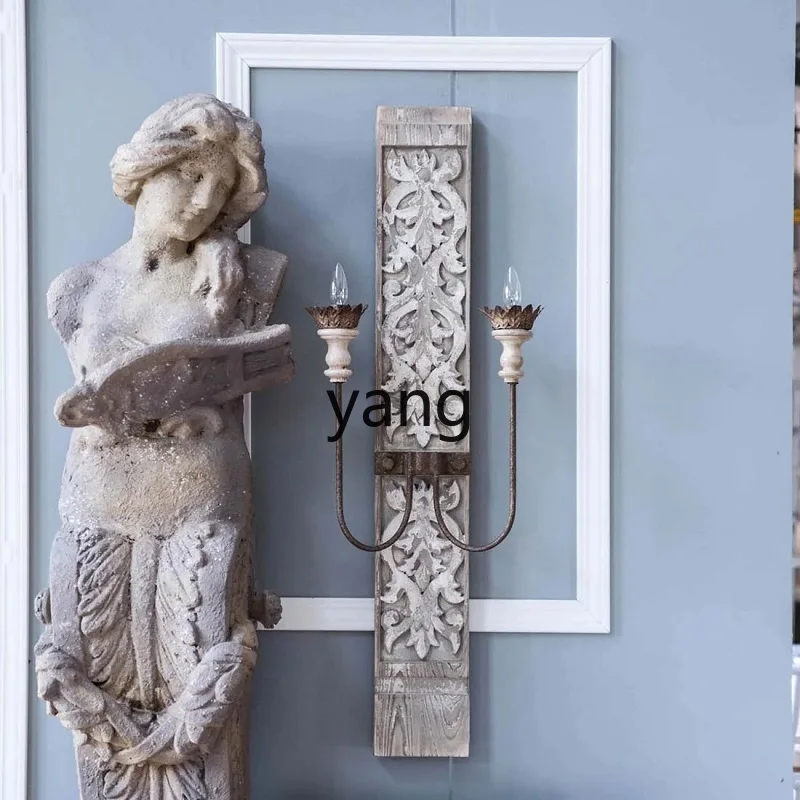 LH retro solid wood carving villa bed and breakfast background wall decoration ornaments antique bedroom